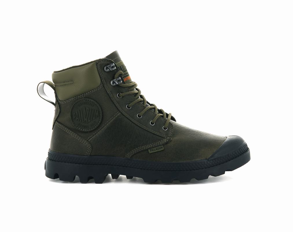 Palladium Pampa Shield Wp+ Lth Mens Waterproof Boots Olive Australia [XQRAFD-975]